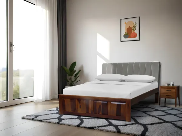 Regal Queen Bed with Grey Leatherite